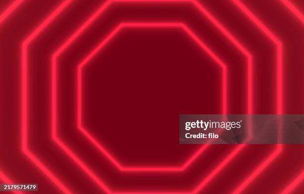 stop glow konzentrischer sechseck-form-rahmen-hintergrund - rote ampel stock-grafiken, -clipart, -cartoons und -symbole