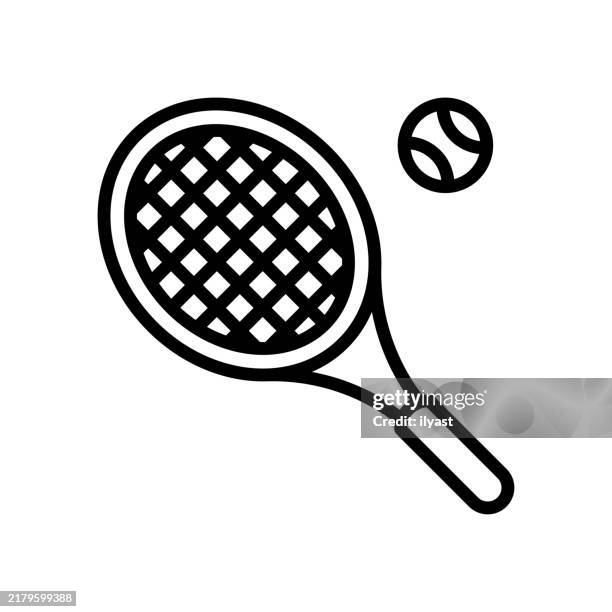 illustrazioni stock, clip art, cartoni animati e icone di tendenza di un semplice disegno al tratto di un tennis - racchetta da tennis