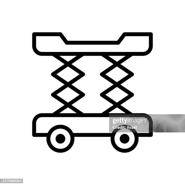 a simple line drawing of a scissor lift - hydraulics stock illustrations