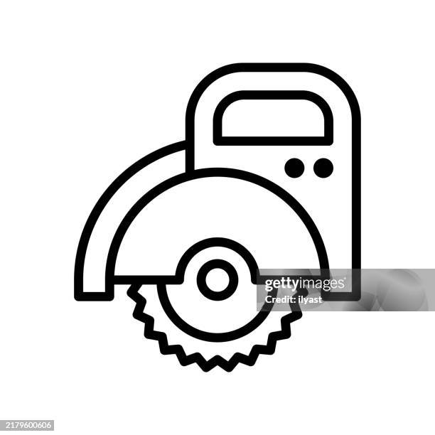 eine einfache strichzeichnung einer kreissäge - kreissäge stock-grafiken, -clipart, -cartoons und -symbole