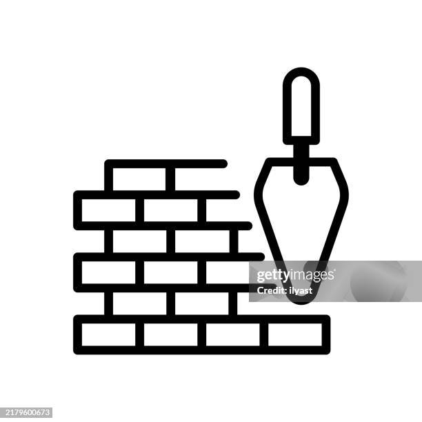 a simple line drawing of a bricklaying - masonry tools stock illustrations