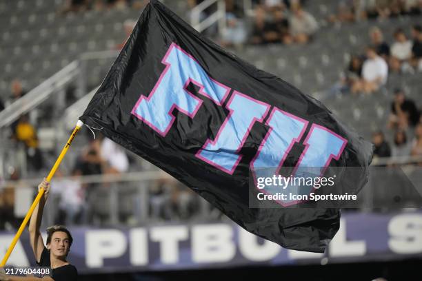 An Florida International University Panthers flag is waived after a touchdown during the game between the Sam Houston State Bearkats and the Florida...