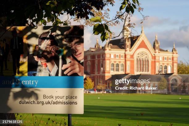 Billboard for the next student admissions open day at Dulwich College in south London, on 22nd October 2024, in London, England. As part of the...