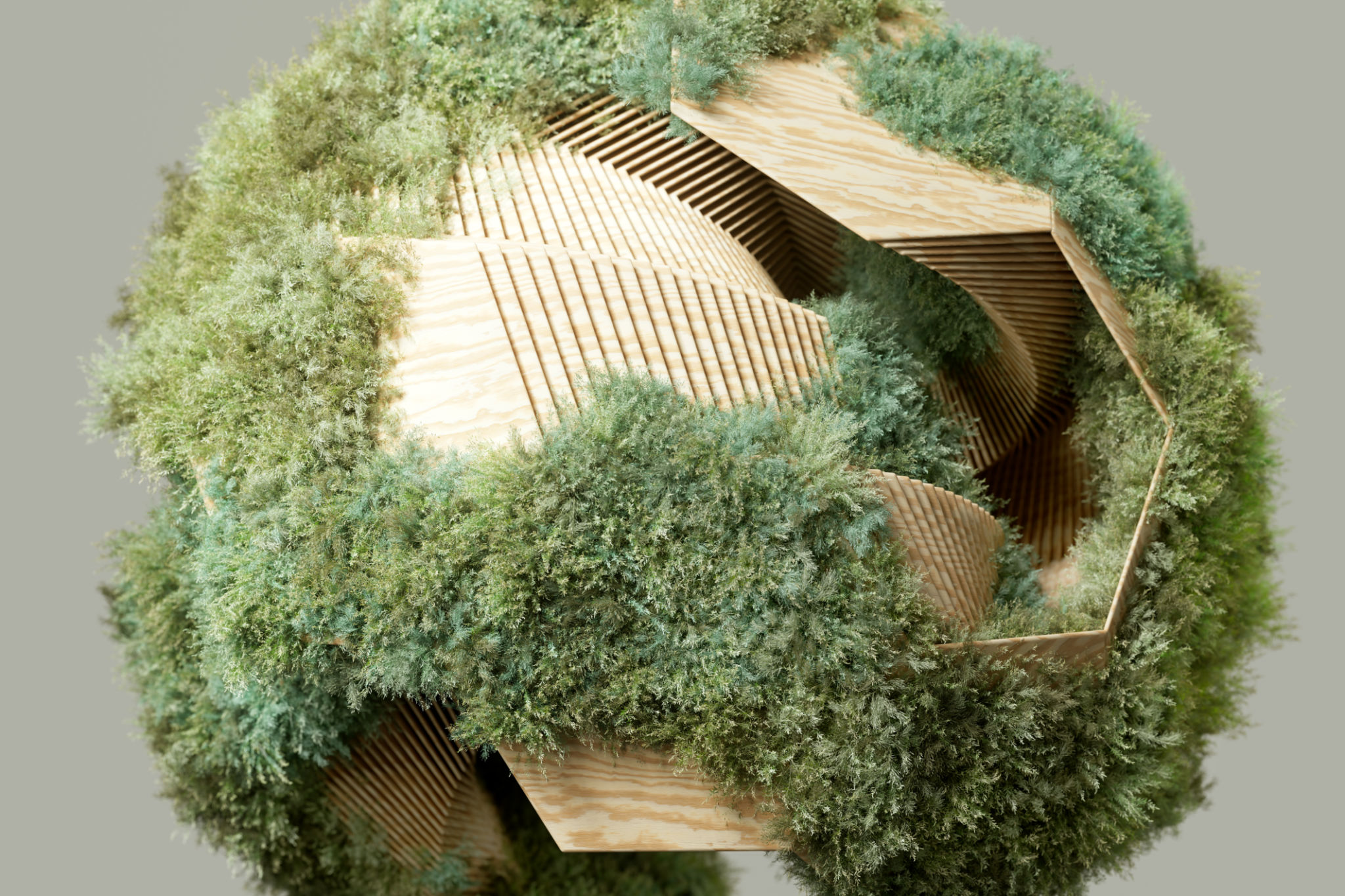 green sculpture installation