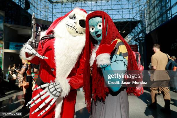 Cosplayers pose as Jack Skellington and Emily the Corpse Bride during New York Comic Con 2024 at The Jacob K. Javits Convention Center on October 19,...