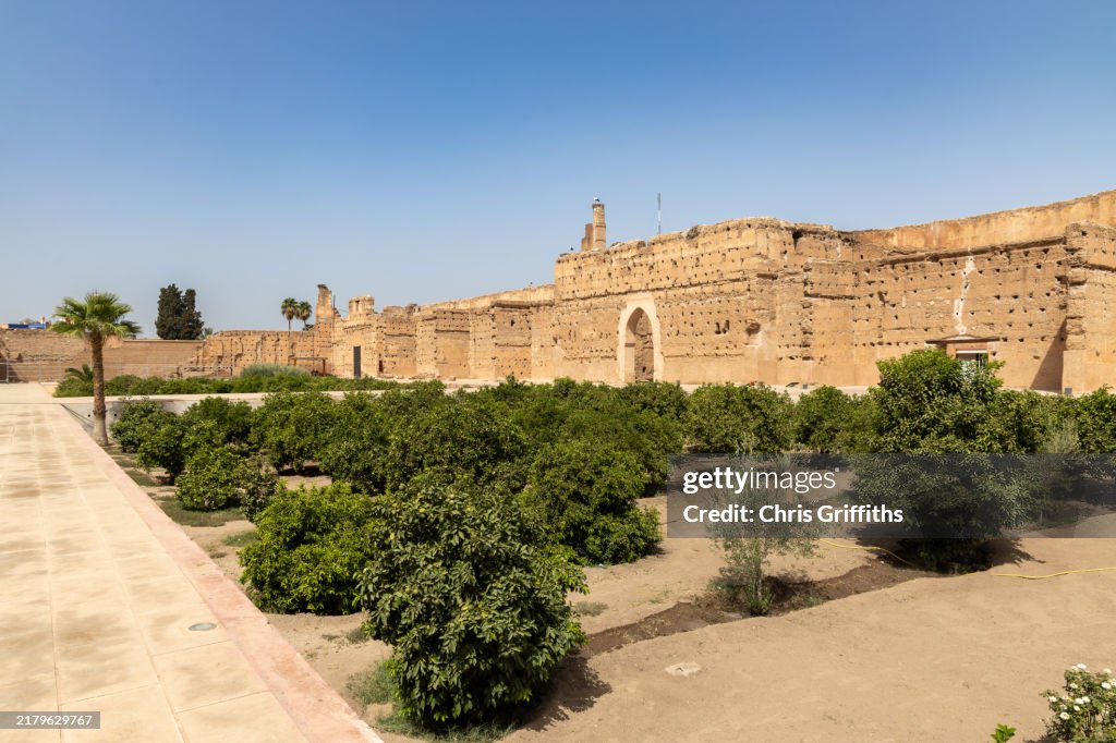 El Badii Palace sunken garden architecture, Marrakesh, Morocco, North Africa