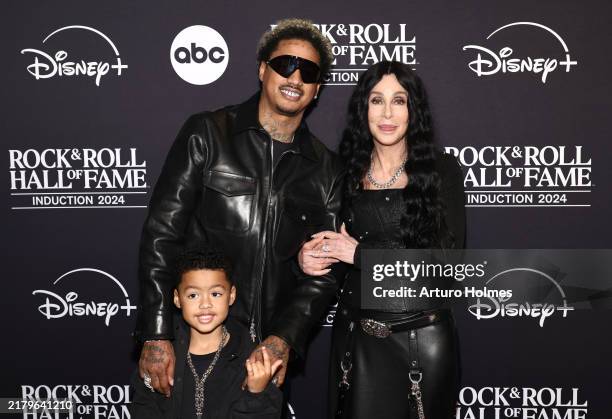 Slash Electric Alexander Edwards, Alexander “AE” Edwards and Cher attend the 2024 Rock & Roll Hall Of Fame Induction Ceremony streaming on Disney+ at...