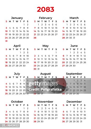 2083 Calendar.pdf Calendar For 2083 Starts On Sunday High-Res Vector Graphic - Getty Images