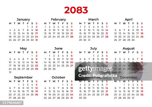 2083 Calendar.pdf Calendar For 2083 Starts On Monday High-Res Vector Graphic - Getty Images