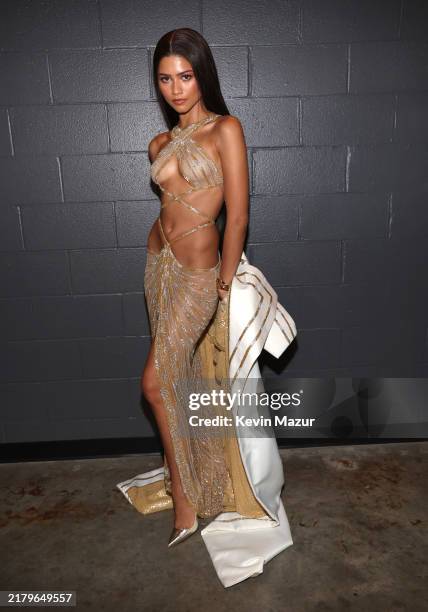 Zendaya is seen backstage at the 2024 Rock & Roll Hall Of Fame Induction Ceremony streaming on Disney+ at Rocket Mortgage Fieldhouse on October 19,...