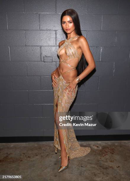 Zendaya is seen backstage at the 2024 Rock & Roll Hall Of Fame Induction Ceremony streaming on Disney+ at Rocket Mortgage Fieldhouse on October 19,...