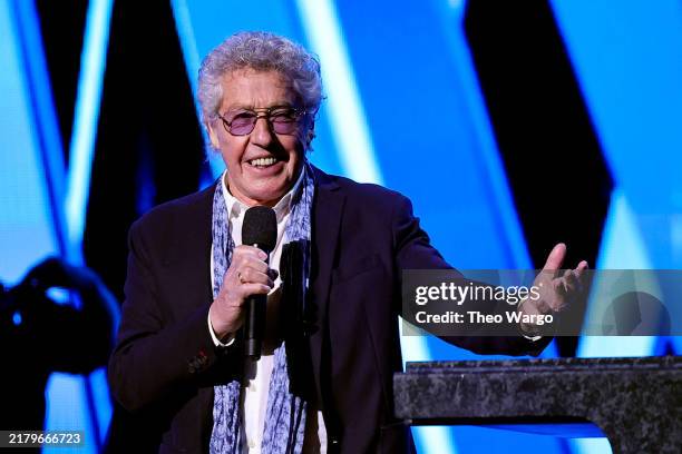 Roger Daltrey speaks onstage during the 2024 Rock & Roll Hall Of Fame Induction Ceremony streaming on Disney+ at Rocket Mortgage Fieldhouse on...