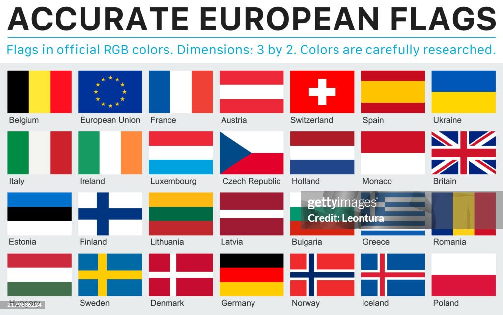 Drapeaux européens précis aux couleurs RVB officielles