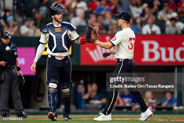 Texas Ranger Heim Jonah Heim of the Texas Rangers celebrates with teammate, David... News ...