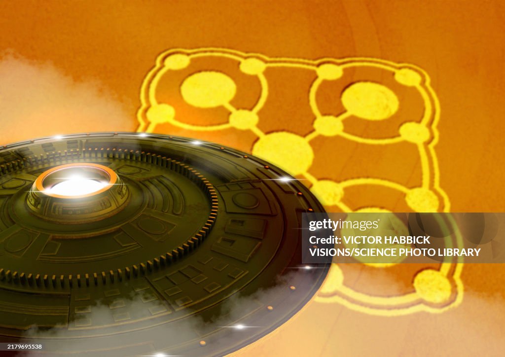 UFO and crop circles, conceptual illustraton