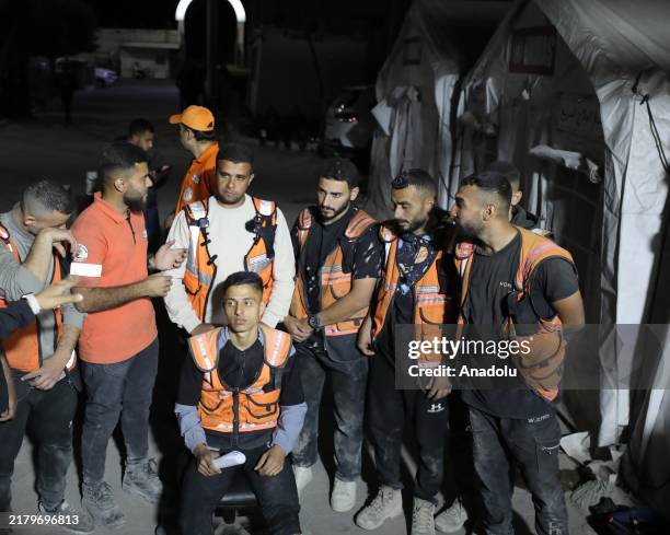 Civil defense workers arrive in Al Ahli Hospital after being released by Israeli army in Gaza City, Gaza Strip on October 23, 2024. The Israeli army...