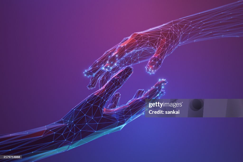 Digital Hands in Futuristic Network Connection Concept Art