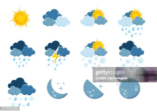 weather forecast simple icon set - half moon stock illustrations
