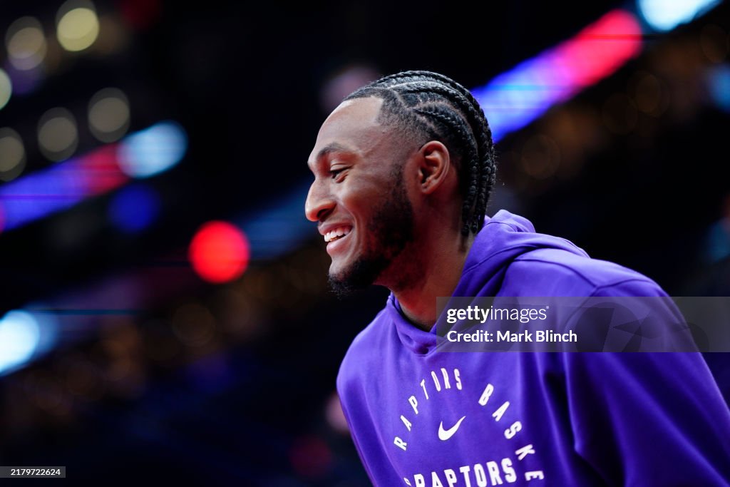 Quickley Raptors Immanuel Quickley of the Toronto Raptors smiles before the game... News ...