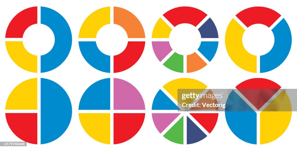 Multicolored Circular Charts for Infographics and Data Visualization