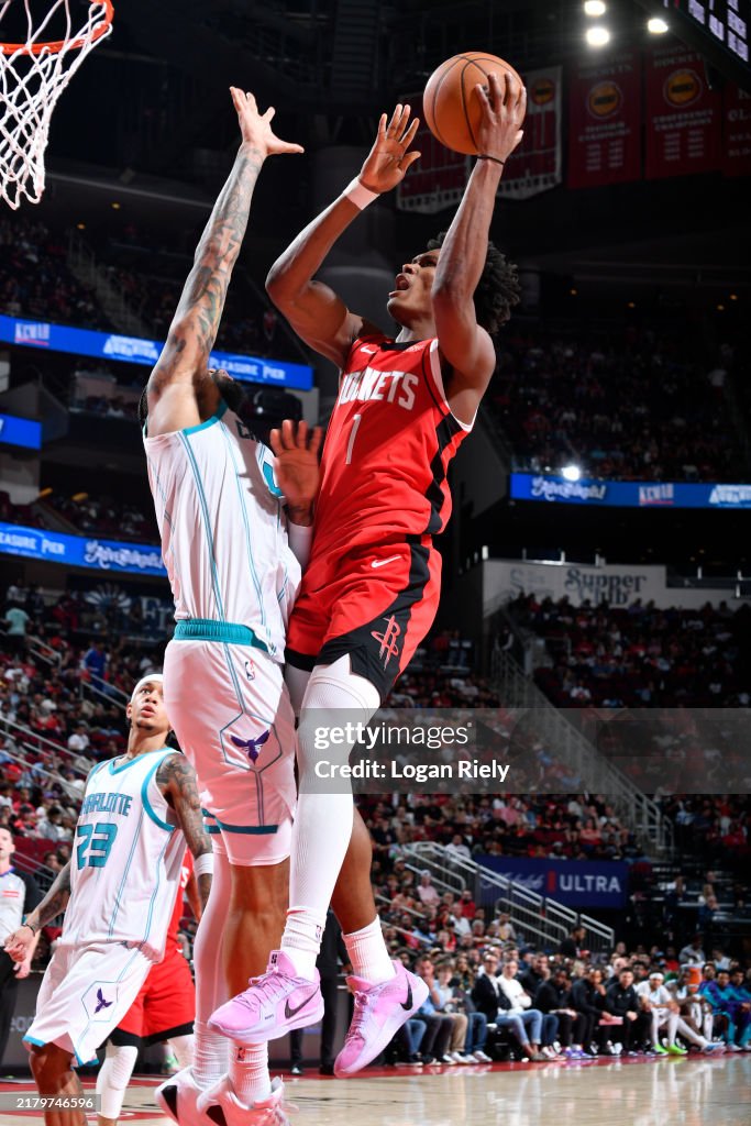 Houston Rockets Thompson Amen Thompson of the Houston Rockets shoots the ball during the game ...