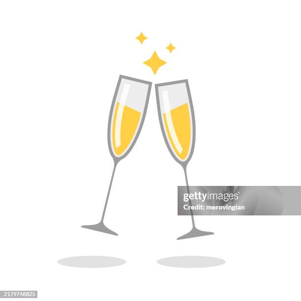 prost mit zwei champagnern. feiern und jubeln - champagnerglas stock-grafiken, -clipart, -cartoons und -symbole