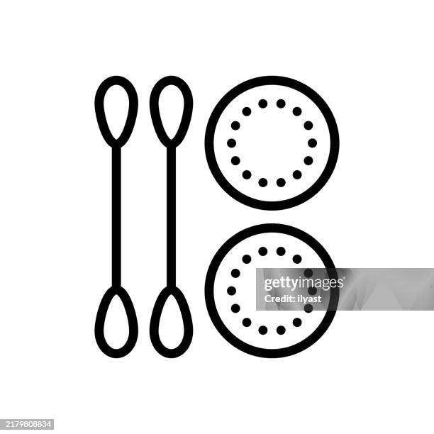 eine einfache strichzeichnung von wattestäbchen und wattepads - wattepad stock-grafiken, -clipart, -cartoons und -symbole