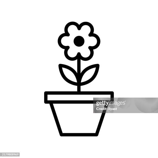a simple line drawing of a potted plant - peace lily stock illustrations