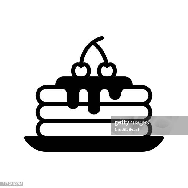 a simple line drawing of a pancakes - chocolate syrup milk stock illustrations