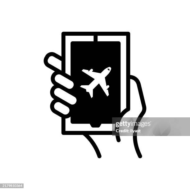 a simple line drawing of a mobile boarding pass - self service check in stock illustrations