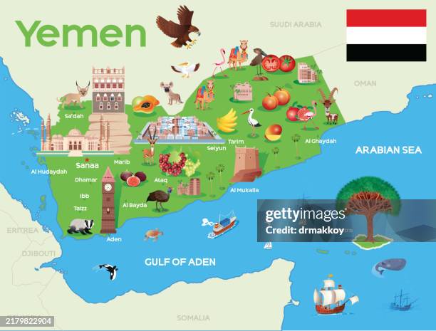 Cartoon Map Of Yemen, Stockfoto