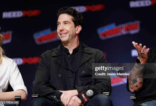 David Schwimmer speaks at the Goosebumps: The Vanishing - New Mysteries, New Cast, Same Thrills during New York Comic Con 2024 at The Jacob K. Javits...