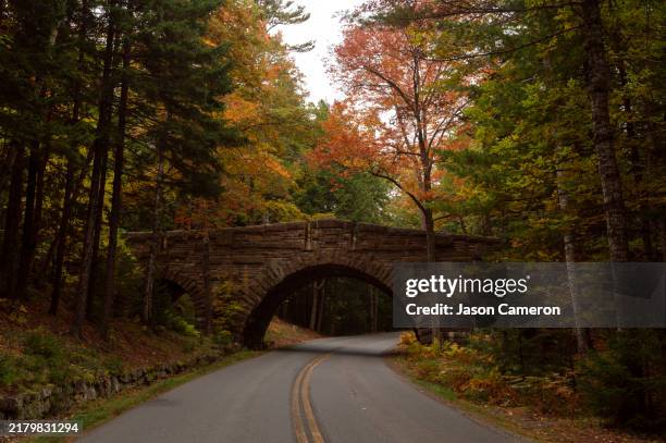carriage road bridge acadia maine - maine road stock pictures, royalty-free photos & images