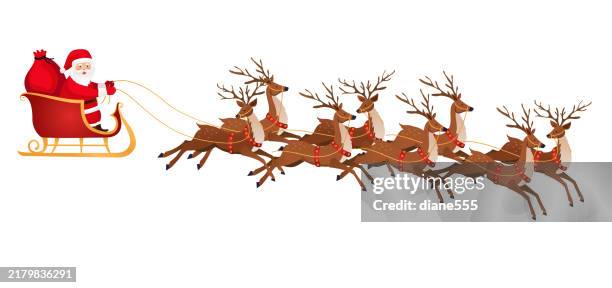 ilustraciones, imágenes clip art, dibujos animados e iconos de stock de papá noel con su trineo y renos sobre un fondo transparente - santa claus