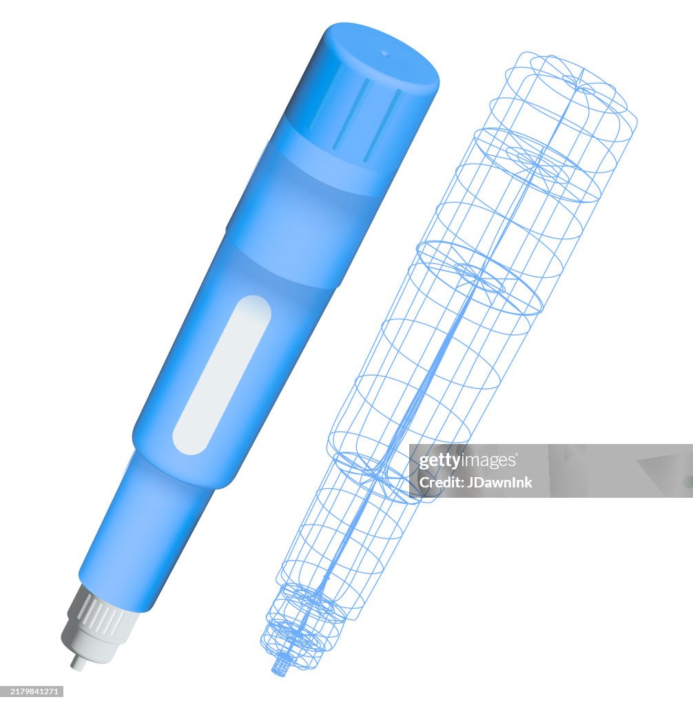 3D Semaglutide Injection Pens color and wireframe icon on white background