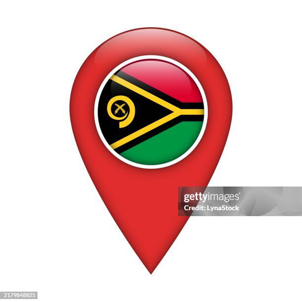 pinpoint vector icon with vanuatu national flag isolated on white background. map pointer symbol for website, gps navigator, apps. illustration in flat design. location marker. geolocation mark on the map. - vanuatu stock illustrations