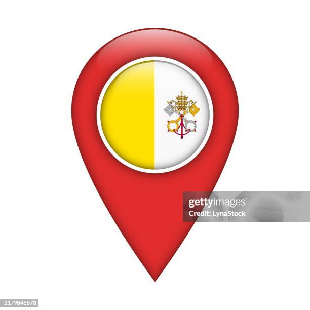 pinpoint vector icon with vatican national flag isolated on white background. map pointer symbol for website, gps navigator, apps. illustration in flat design. location marker. geolocation mark on the map. - rome map stock illustrations