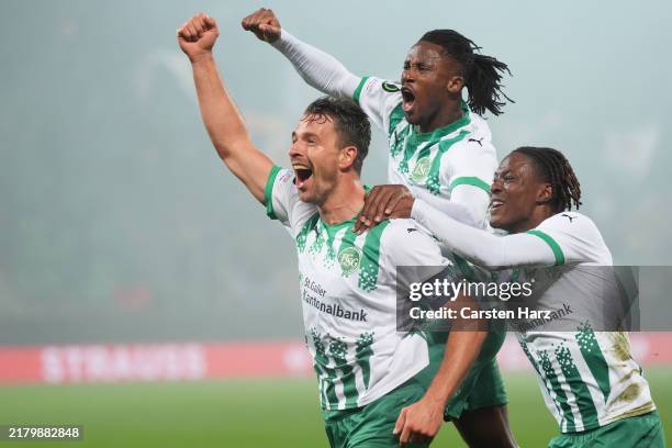 Lukas Goertler of Saint Gallen and his teammates celebrate the second goal during the UEFA Conference League 2024/25 League Phase MD2 match between...