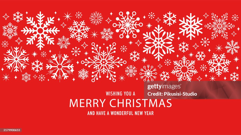 Holiday Christmas and new year with Snowflakes and sparkles on red background.