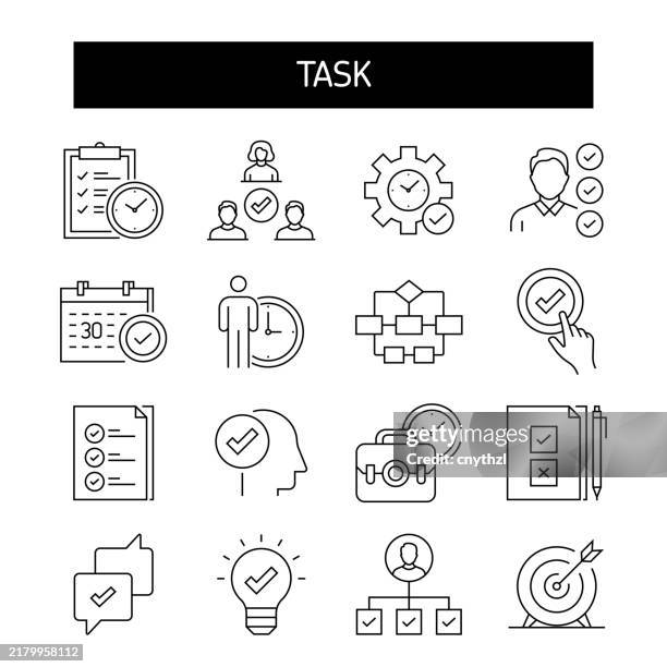 ilustrações de stock, clip art, desenhos animados e ícones de task line icon set. business, chores, management, organization. - afazeres domésticos