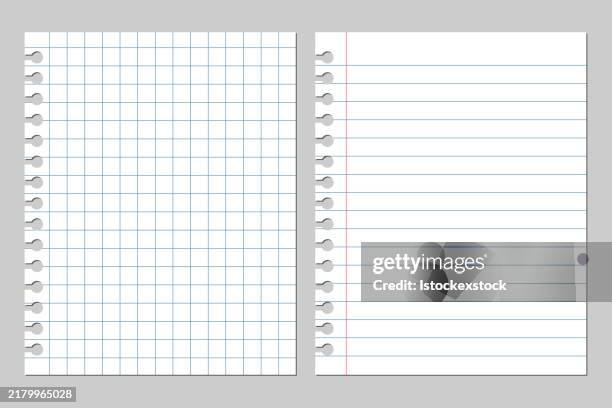 set of vector realistic illustrations of a paper from a workbook - exercise book stock illustrations