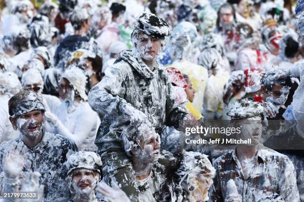 First year students take part in the annual St Andrews Raisin day Foam fight on October 21, 2024 in St Andrews, Scotland. The Raisin Monday foam...