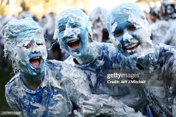 First year students take part in the annual St Andrews Raisin day Foam fight on October 21, 2024 in St Andrews, Scotland. The Raisin Monday foam...