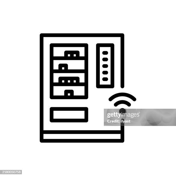 a simple line drawing of a smart vending machine - soda dispenser stock illustrations