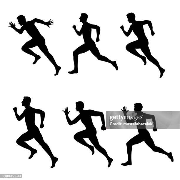 ilustraciones, imágenes clip art, dibujos animados e iconos de stock de siluetas de corredor de maratón para hombre - racing logos