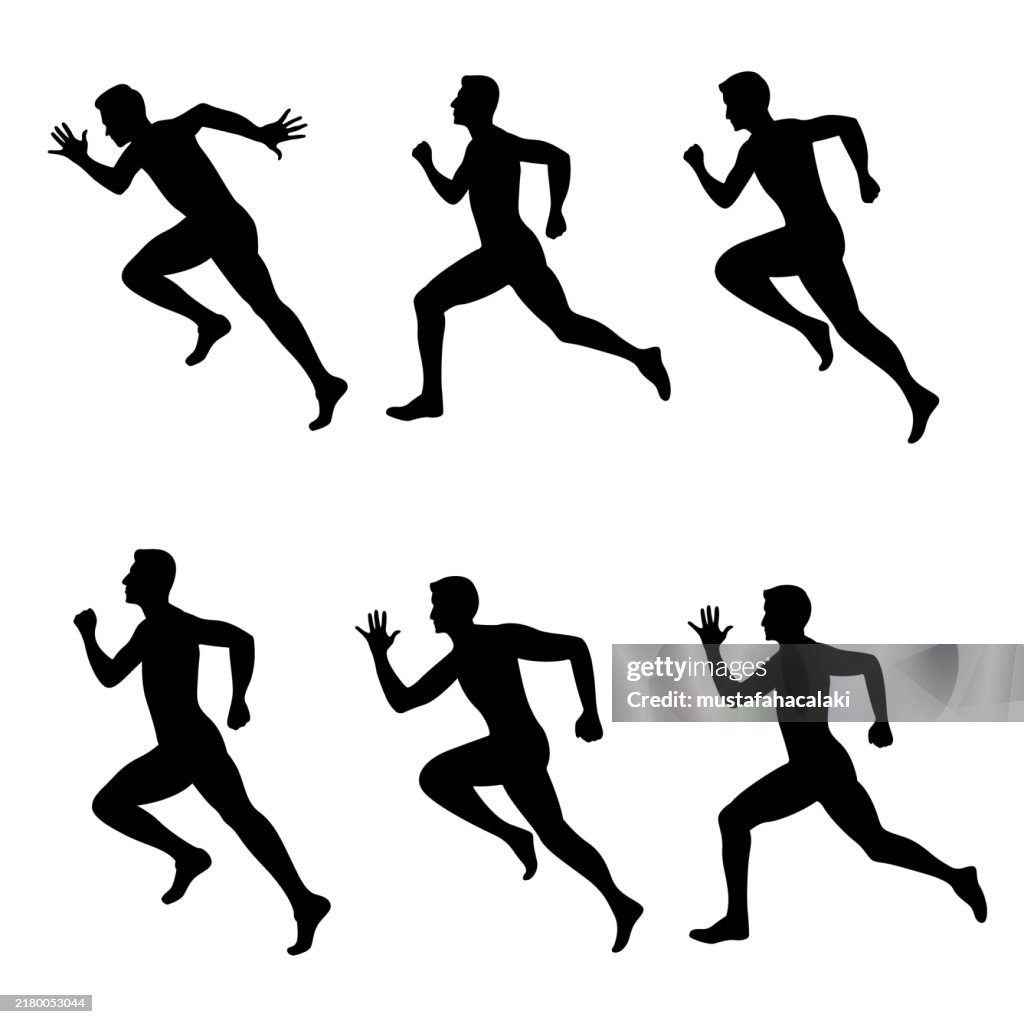 Marathon runner men silhouettes