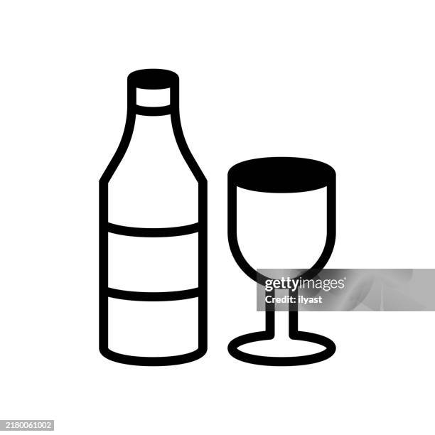a simple line drawing of a wine - fruit juice bottle stock illustrations