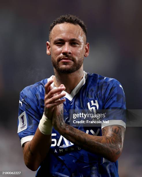 Neymar of Al Hilal reacts after the AFC Champions League Elite match between Al Ain and Al-Hilal at Hazza bin Zayed Stadium on October 21, 2024 in Al...