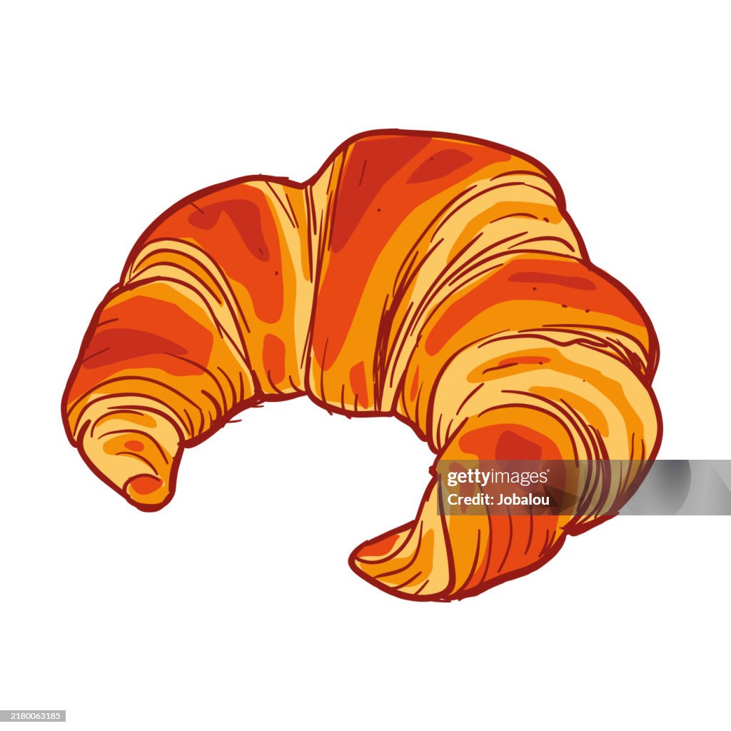 Doodle Sweet Croissant Isolated Over White Background