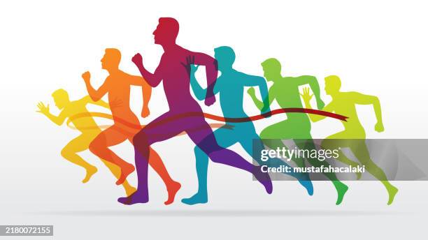colourful marathon runners - speed train side view stock illustrations